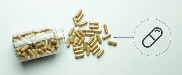 The concept of a healthy life, taking dietary supplements, improving well-being