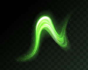 Light green Twirl. Curve light effect of green line. Luminous green circle. Abstract light speed motion effect.