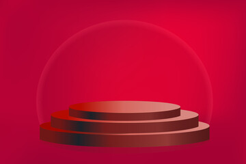  Podium red 3d product. Cylinder pedestal. Dark red minimal wall scene for cosmetics product display presentation. 