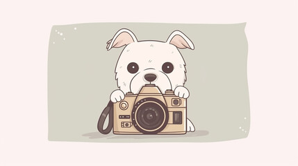 cachorro fofo com maquina fotográfica 