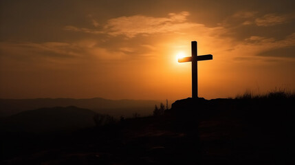 crucifixo de jesus em alto de montanha, jesus vivo na fé cristã