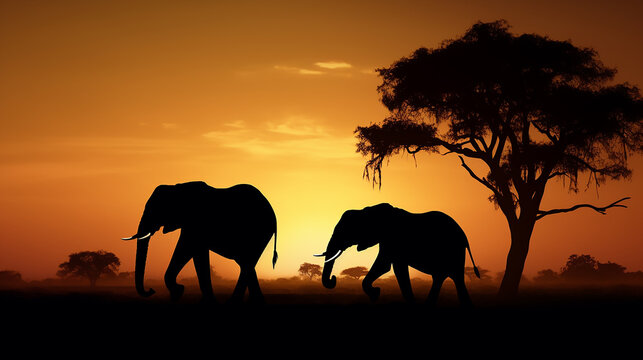 elefantes no por do sol na africa 