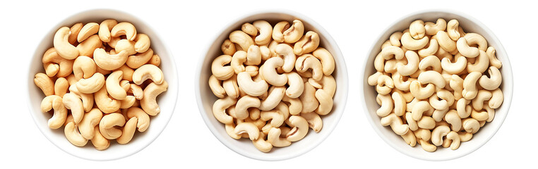 Roasted cashew nut in bowl, top view with transparent background, Generative AI Technology