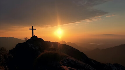 crucifixo no alto de montanha, representação de jesus vivo, fé cristã