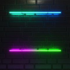 Brick wall background, neon light. 3d illustration