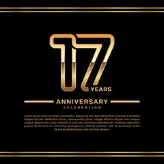 17th year anniversary celebration logo design with gold number, vector template illustration