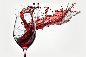 Wine Glass with red wine splash. Pouring red wine. Generative AI