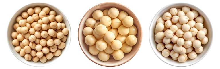Macadamia on white bowl, aerial view with transparent background, Generative AI Technology