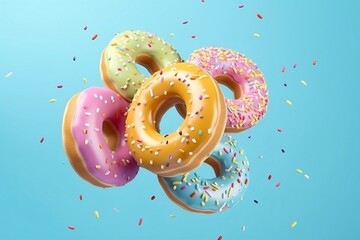 Colorful Sprinkled Donuts Take Flight, Generated Ai