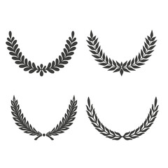 Gold laurel legend, winner award set vector illustration. Golden branch of olive leaves or stars of victory symbol, badge emblem decoration design, triumphant honor award isolated on white