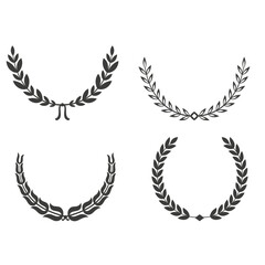 Gold laurel legend, winner award set vector illustration. Golden branch of olive leaves or stars of victory symbol, badge emblem decoration design, triumphant honor award isolated on white