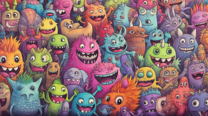 Fototapeta na wymiar Doodles happy monster background