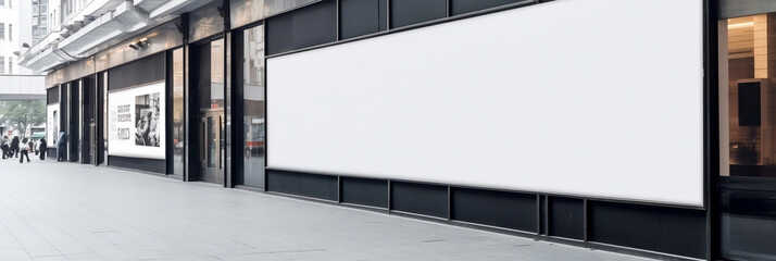 public shopping center mall or business center advertisement board space as empty blank white mockup signboard area, banner, generative AI