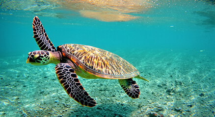 beautiful sea turtle swimming in the middle of the sea