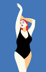 Red head girl with swimsuit at beach vector illustration flat design