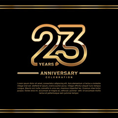 23th year anniversary celebration logo design with gold number, vector template illustration