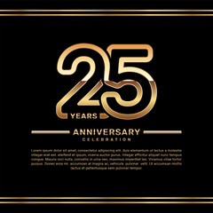 Fototapeta premium 25th year anniversary celebration logo design with gold number, vector template illustration