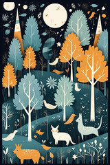 Forest illustrations for Christmas.