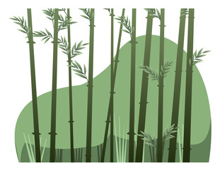 Bamboo shrub. Tropical reed beds. Jungle and rainforest of southern latitudes. Cartoon fun style. Flat design. Isolated on white background. Vector