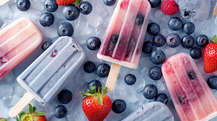 Ice cream popsicles with fruit berries.