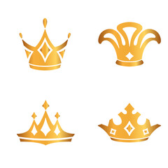 Golden crown icon set. Collection of crown awards for winners, champions, leaders. Vector isolated elements for logo, label, game, hotel, an app design. Royal king, queen, princess crown.