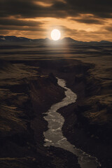 A river under the setting sun.
