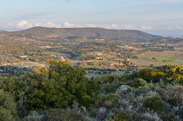 Fototapeta na wymiar scenic view of Alacati at sunrise from local hills (Cesme, Izmir province, Turkiye)