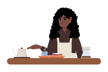 Coffee Business Concept. Barista making coffee and serving of hot coffee in cafe. Cafe bar background. hand drawn style vector design illustrations.