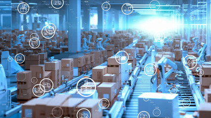 AIによる自動化された倉庫の効率的な物流プロセス、最新の技術や人工知能を活用した倉庫や物流の現代化