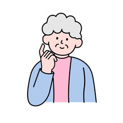 Elderly Woman Wondering, Simple Style Vector illustration.