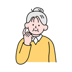 Elderly Woman Wondering, Simple Style Vector illustration.