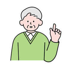 Elderly Man Pointing Finger, Simple Style Vector illustration.
