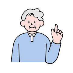Elderly Man Pointing Finger, Simple Style Vector illustration.
