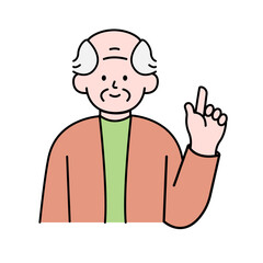 Elderly Man Pointing Finger, Simple Style Vector illustration.

