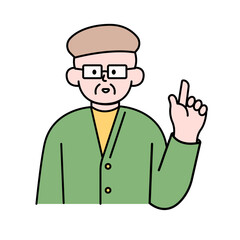 Elderly Man Pointing Finger, Simple Style Vector illustration.
