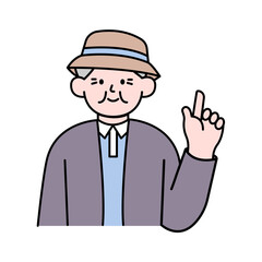 Elderly Man Pointing Finger, Simple Style Vector illustration.
