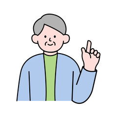 Elderly Man Pointing Finger, Simple Style Vector illustration.
