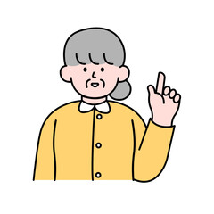 Elderly Woman Pointing Finger, Simple Style Vector illustration.