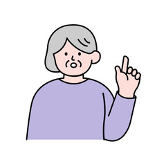 Elderly Woman Pointing Finger, Simple Style Vector illustration.