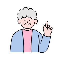 Elderly Woman Pointing Finger, Simple Style Vector illustration.
