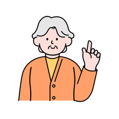Elderly Woman Pointing Finger, Simple Style Vector illustration.