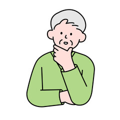 Thoughtful Elderly Man Looking Up, Simple Style Vector illustration.