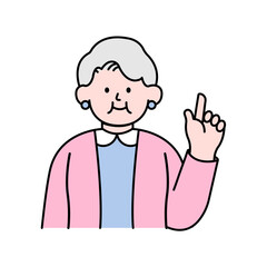 Elderly Woman Pointing Finger, Simple Style Vector illustration.