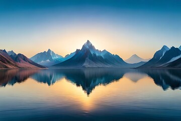 Fototapeta na wymiar sunrise over the lake by AI generating