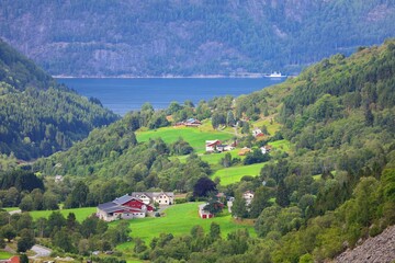 Fototapeta na wymiar More og Romsdal region in Norway. Eidsdal valley landscape. Summer in Norway.