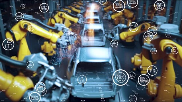 AIによる自動化された倉庫の効率的な物流プロセス、最新の技術や人工知能を活用した倉庫や物流の現代化イメージ