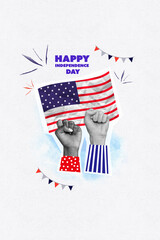Vertical banner celebration happy independence day society support veterans fists up united states of america isolated over grey background