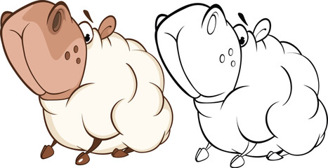 Vector Illustration of a Cute Sheep. Cartoon Character. Coloring Book