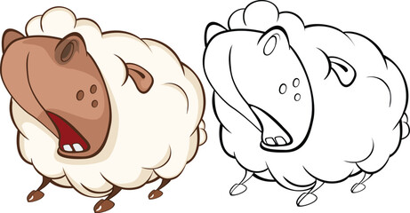 Vector Illustration of a Cute Sheep. Cartoon Character. Coloring Book