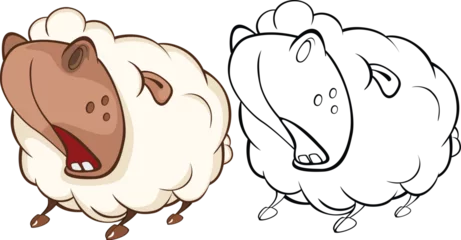 Fototapeten Vector Illustration of a Cute Sheep. Cartoon Character. Coloring Book © liusa